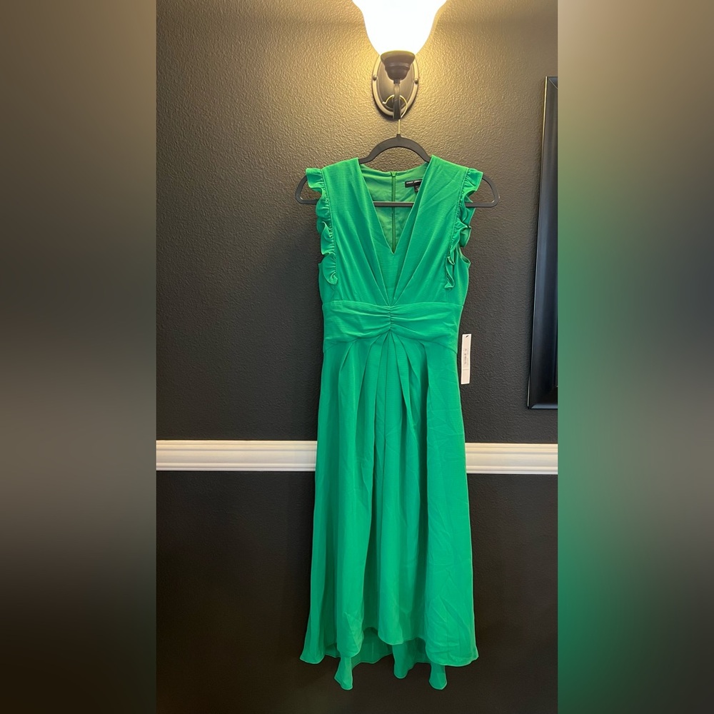 Maggy London Women’s Green Sleeveless Fit Flair Hi-low Zip Up Midi Dress Size 2